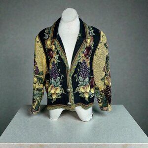 Painted Pony Fruit Harvest Tapestry Jacket 100% Cotton Notch Collar USA Made OS